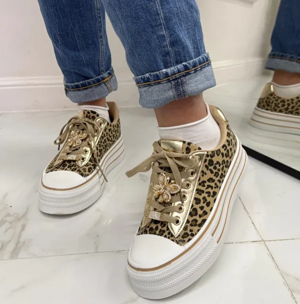 Primi Tacchi Addison - Sneakers Donna Scarpe Ginnastica Lacci Casual Comodo Leopard Clearance