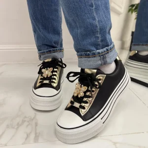 Primi Tacchi Addison - Sneakers Donna Scarpe Ginnastica Lacci Casual Comodo NERA Outlet
