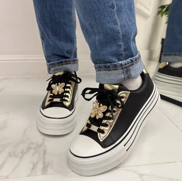 Primi Tacchi Addison - Sneakers Donna Scarpe Ginnastica Lacci Casual Comodo NERA Outlet