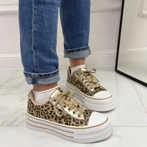 Primi Tacchi Addison - Sneakers Donna Scarpe Ginnastica Lacci Casual Comodo Leopard Clearance
