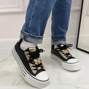 Primi Tacchi Addison - Sneakers Donna Scarpe Ginnastica Lacci Casual Comodo NERA Outlet