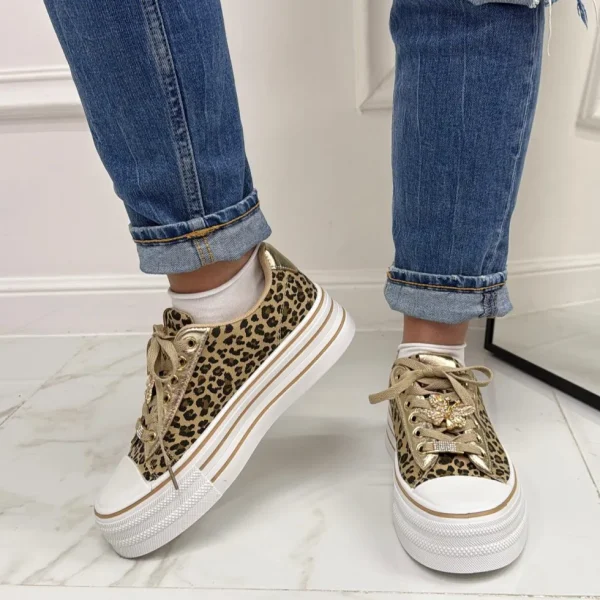Primi Tacchi Addison - Sneakers Donna Scarpe Ginnastica Lacci Casual Comodo Leopard Clearance