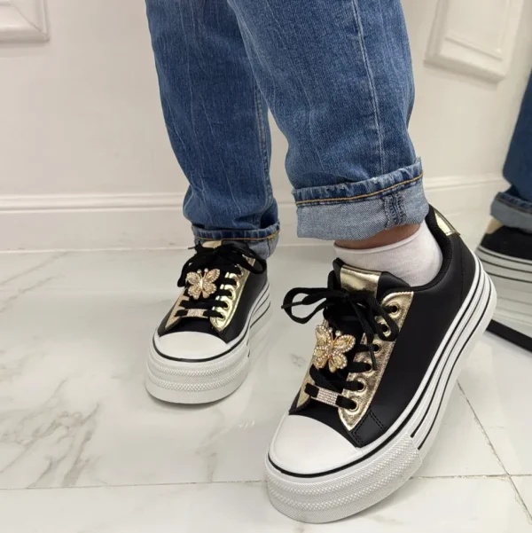 Primi Tacchi Addison - Sneakers Donna Scarpe Ginnastica Lacci Casual Comodo NERA Outlet