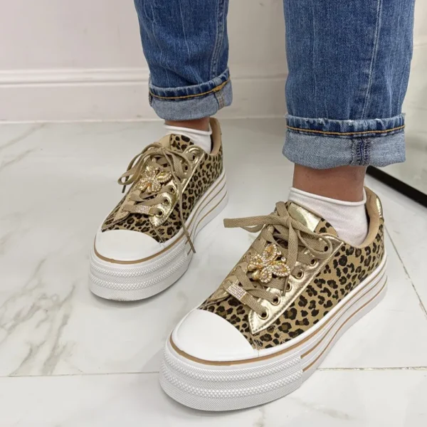 Primi Tacchi Addison - Sneakers Donna Scarpe Ginnastica Lacci Casual Comodo Leopard Clearance