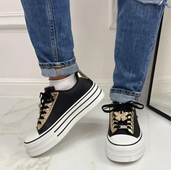 Primi Tacchi Addison - Sneakers Donna Scarpe Ginnastica Lacci Casual Comodo NERA Outlet