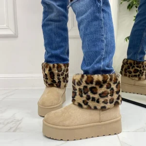 Primi Tacchi Agathe -Stivaletto Eskimo Boots Comodo Pelliccia Gomma Alta Casual Cal Hot