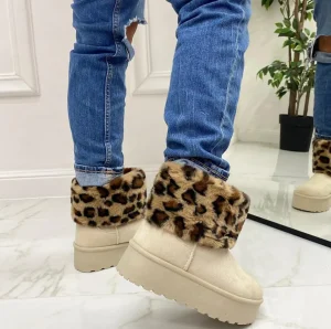 Primi Tacchi Agathe -Stivaletto Eskimo Boots Comodo Pelliccia Gomma Alta Casual Cal Hot