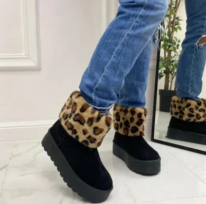 Primi Tacchi Agathe -Stivaletto Eskimo Boots Comodo Pelliccia Gomma Alta Casual Cal Discount