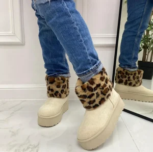 Primi Tacchi Agathe -Stivaletto Eskimo Boots Comodo Pelliccia Gomma Alta Casual Cal Hot
