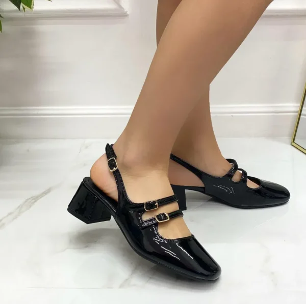 Primi Tacchi Alina - Décolleté Donna Punta Tacco Basso Quadrato Lucido Nero Fashion