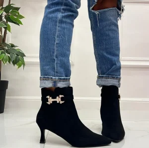Primi Tacchi Alma - Stivaletto Donna Punta Tacco Strass Nero Fashion