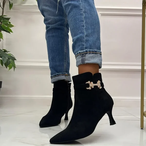 Primi Tacchi Alma - Stivaletto Donna Punta Tacco Strass Nero Fashion