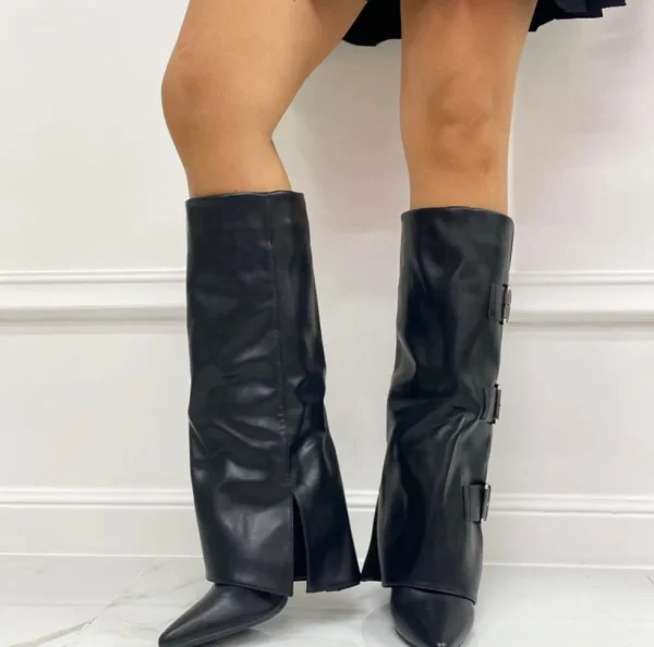 Primi Tacchi Altea - Stivale Donna Scarpa Punta Tacco Quadrato Fibbie Nero New