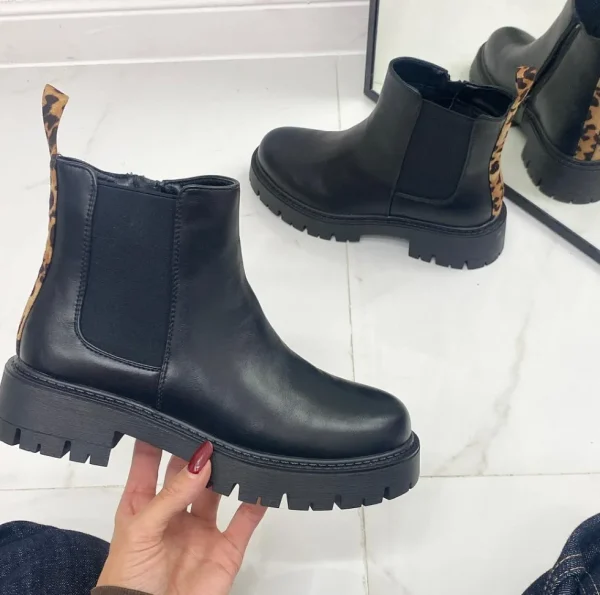 Primi Tacchi Alya - Stivaletto Donna Anfibio Punta Tonda Leopardato Comodo Nero Discount