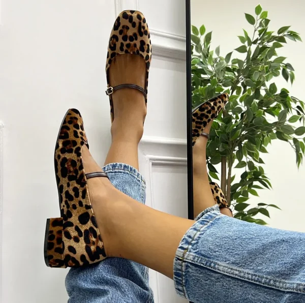 Primi Tacchi Alyssa - Scarpe Donna Ballerine Cinturino Casual Leopardato Clearance