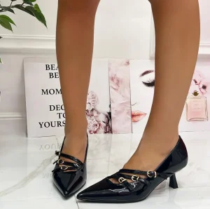 Primi Tacchi Amaray - Decolleté Donna Punta Scarpa Tacco Basso Nero Outlet