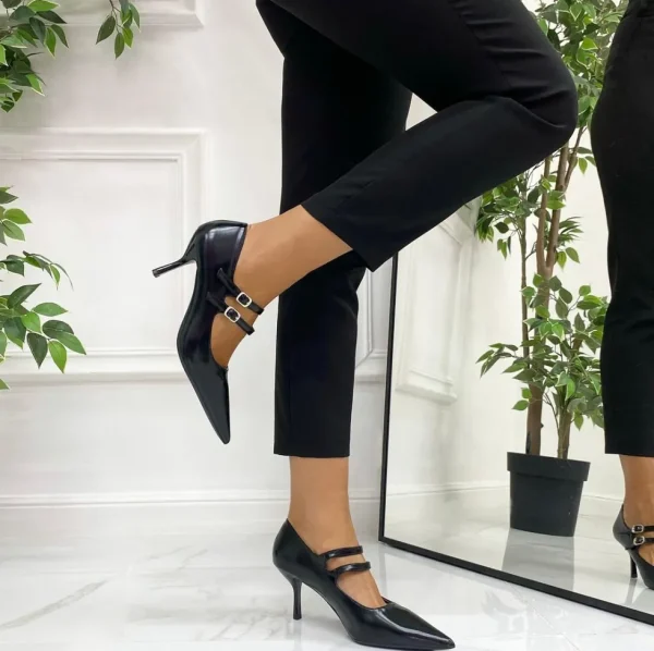 Primi Tacchi Ambra - Décolleté Donna Cinturini Tacco Spillo Elegante Nero Best
