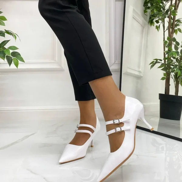Primi Tacchi Ambra - Décolleté Donna Cinturini Tacco Spillo Elegante Bianco New