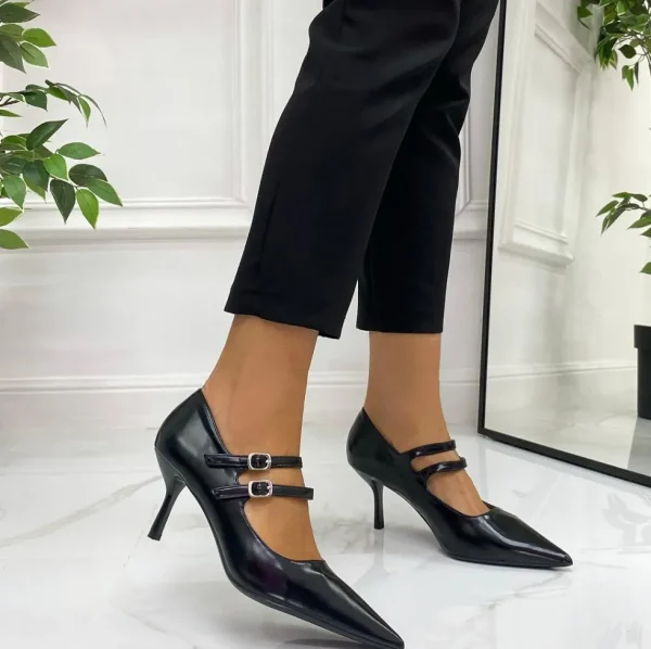 Primi Tacchi Ambra - Décolleté Donna Cinturini Tacco Spillo Elegante Nero Best