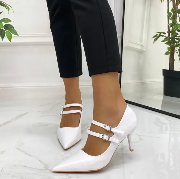 Primi Tacchi Ambra - Décolleté Donna Cinturini Tacco Spillo Elegante Bianco New
