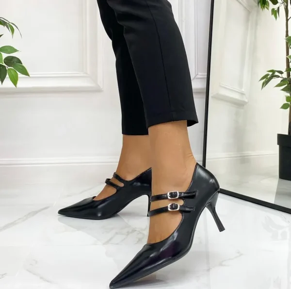 Primi Tacchi Ambra - Décolleté Donna Cinturini Tacco Spillo Elegante Nero Best