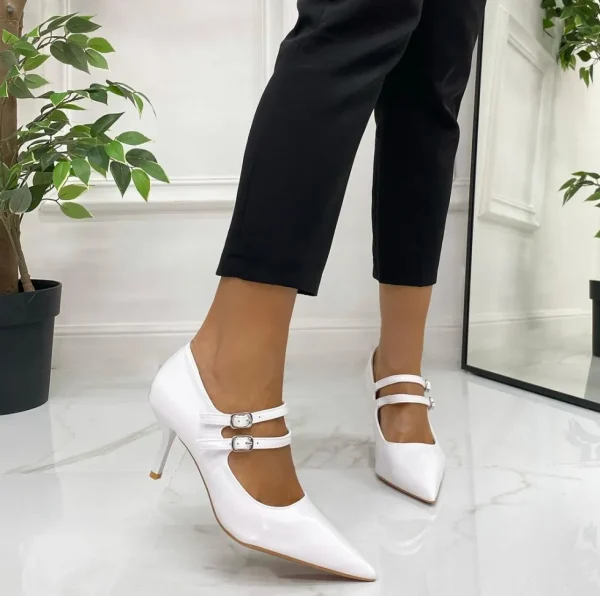Primi Tacchi Ambra - Décolleté Donna Cinturini Tacco Spillo Elegante Bianco New