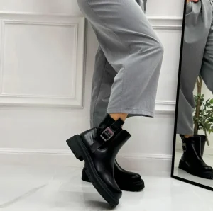 Primi Tacchi Amy - Stivaletti Donna Anfibio Alto Fibbia Nero Sale