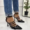 Primi Tacchi Angy - Décolleté Donna Scarpa Cinturini Tacco Spillo Vernice Elegante NERO Hot