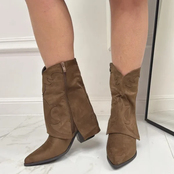 Primi Tacchi Anisa - Stivale Donna Basso Texani Tacco Punta Khaki Fashion