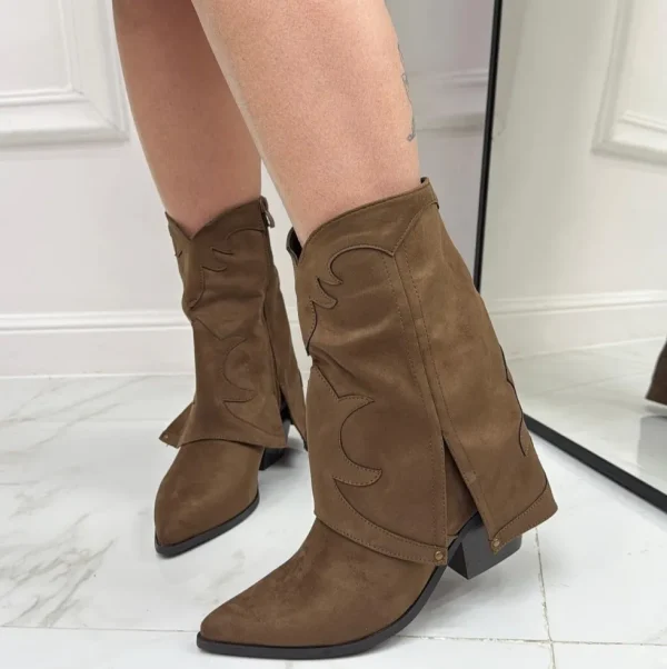 Primi Tacchi Anisa - Stivale Donna Basso Texani Tacco Punta Khaki Fashion