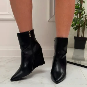 Primi Tacchi Antonia - Stivaletto Donna Tronchetto Scarpe Zeppa Punta Nero Discount