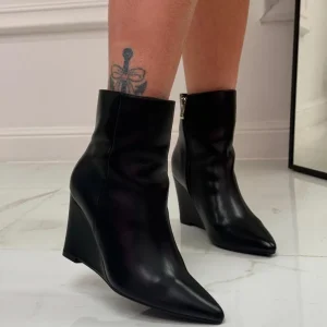 Primi Tacchi Antonia - Stivaletto Donna Tronchetto Scarpe Zeppa Punta Nero Discount
