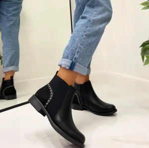 Primi Tacchi Ariel - Stivaletto Anfibio Donna Scarpa Basso Casual Fibbia Nero Hot