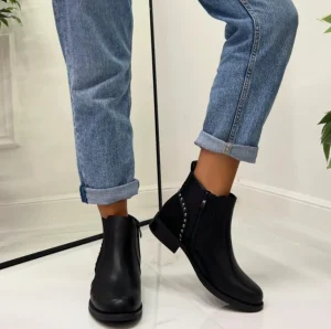 Primi Tacchi Ariel - Stivaletto Anfibio Donna Scarpa Basso Casual Fibbia Nero Hot