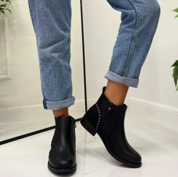 Primi Tacchi Ariel - Stivaletto Anfibio Donna Scarpa Basso Casual Fibbia Nero Hot