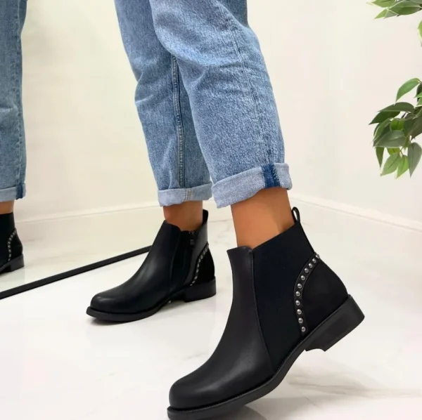 Primi Tacchi Ariel - Stivaletto Anfibio Donna Scarpa Basso Casual Fibbia Nero Hot
