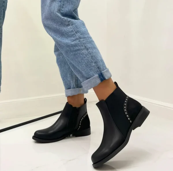 Primi Tacchi Ariel - Stivaletto Anfibio Donna Scarpa Basso Casual Fibbia Nero Hot
