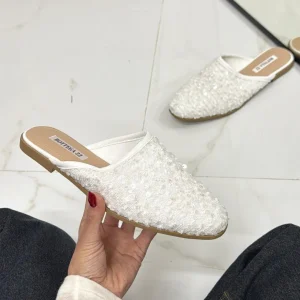 Primi Tacchi Armonia - Sabot Pantofolina Donna Punta Strass Tallone Scoperto Bianco Discount