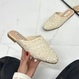 Primi Tacchi Armonia - Sabot Pantofolina Donna Punta Strass Tallone Scoperto Beige Discount