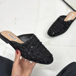 Primi Tacchi Armonia - Sabot Pantofolina Donna Punta Strass Tallone Scoperto NERO Outlet