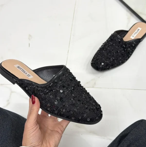 Primi Tacchi Armonia - Sabot Pantofolina Donna Punta Strass Tallone Scoperto NERO Outlet