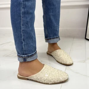 Primi Tacchi Armonia - Sabot Pantofolina Donna Punta Strass Tallone Scoperto Beige Discount