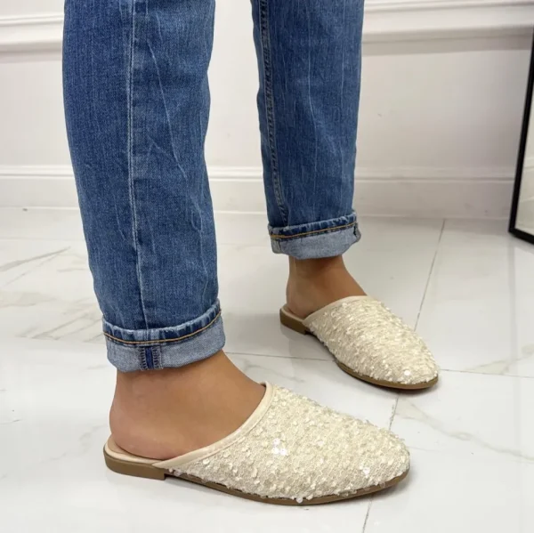 Primi Tacchi Armonia - Sabot Pantofolina Donna Punta Strass Tallone Scoperto Beige Discount