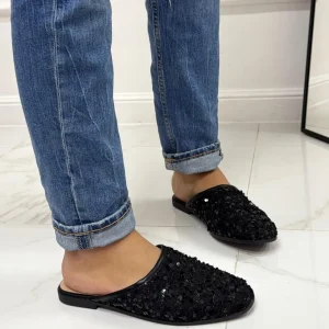 Primi Tacchi Armonia - Sabot Pantofolina Donna Punta Strass Tallone Scoperto NERO Outlet