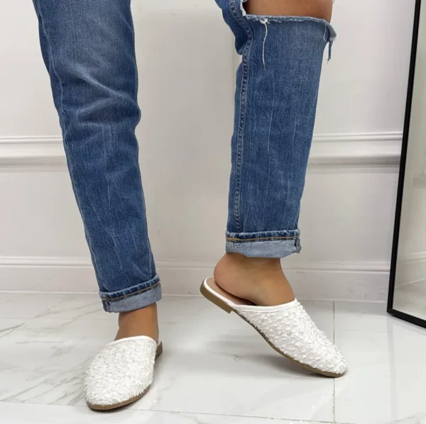Primi Tacchi Armonia - Sabot Pantofolina Donna Punta Strass Tallone Scoperto Bianco Discount