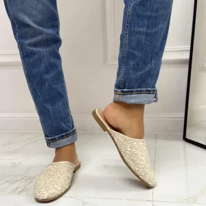 Primi Tacchi Armonia - Sabot Pantofolina Donna Punta Strass Tallone Scoperto Beige Discount