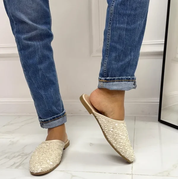 Primi Tacchi Armonia - Sabot Pantofolina Donna Punta Strass Tallone Scoperto Beige Discount