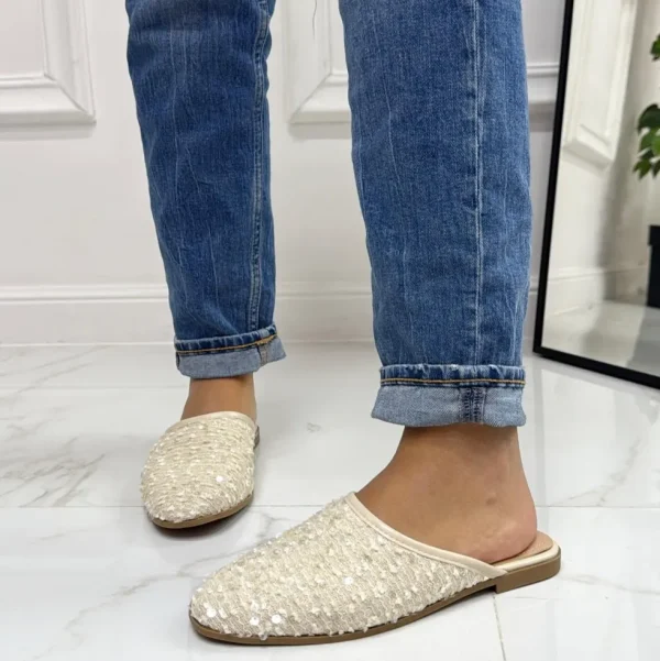 Primi Tacchi Armonia - Sabot Pantofolina Donna Punta Strass Tallone Scoperto Beige Discount