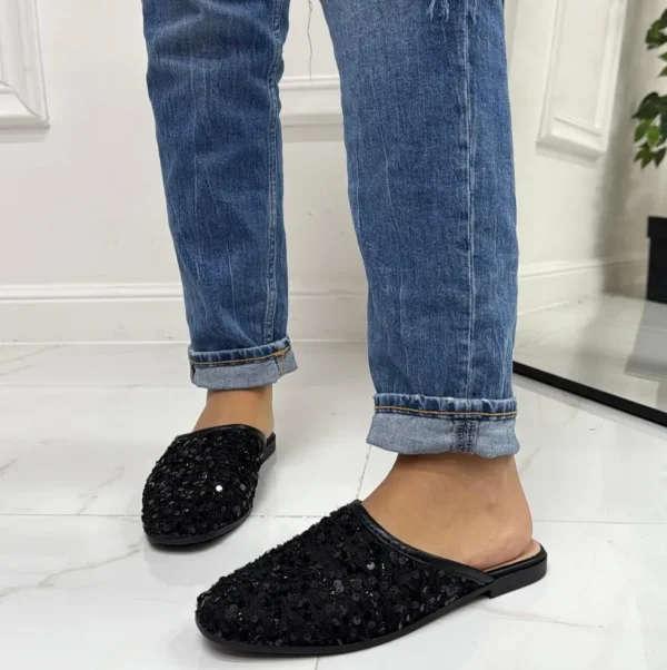 Primi Tacchi Armonia - Sabot Pantofolina Donna Punta Strass Tallone Scoperto NERO Outlet