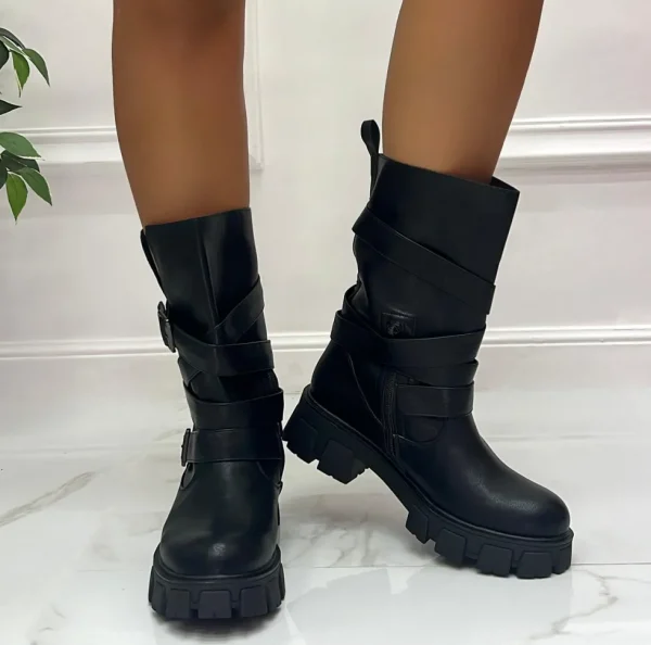 Primi Tacchi Aruba - Stivaletti Donna Anfibio Alto Fibbie Nero Outlet